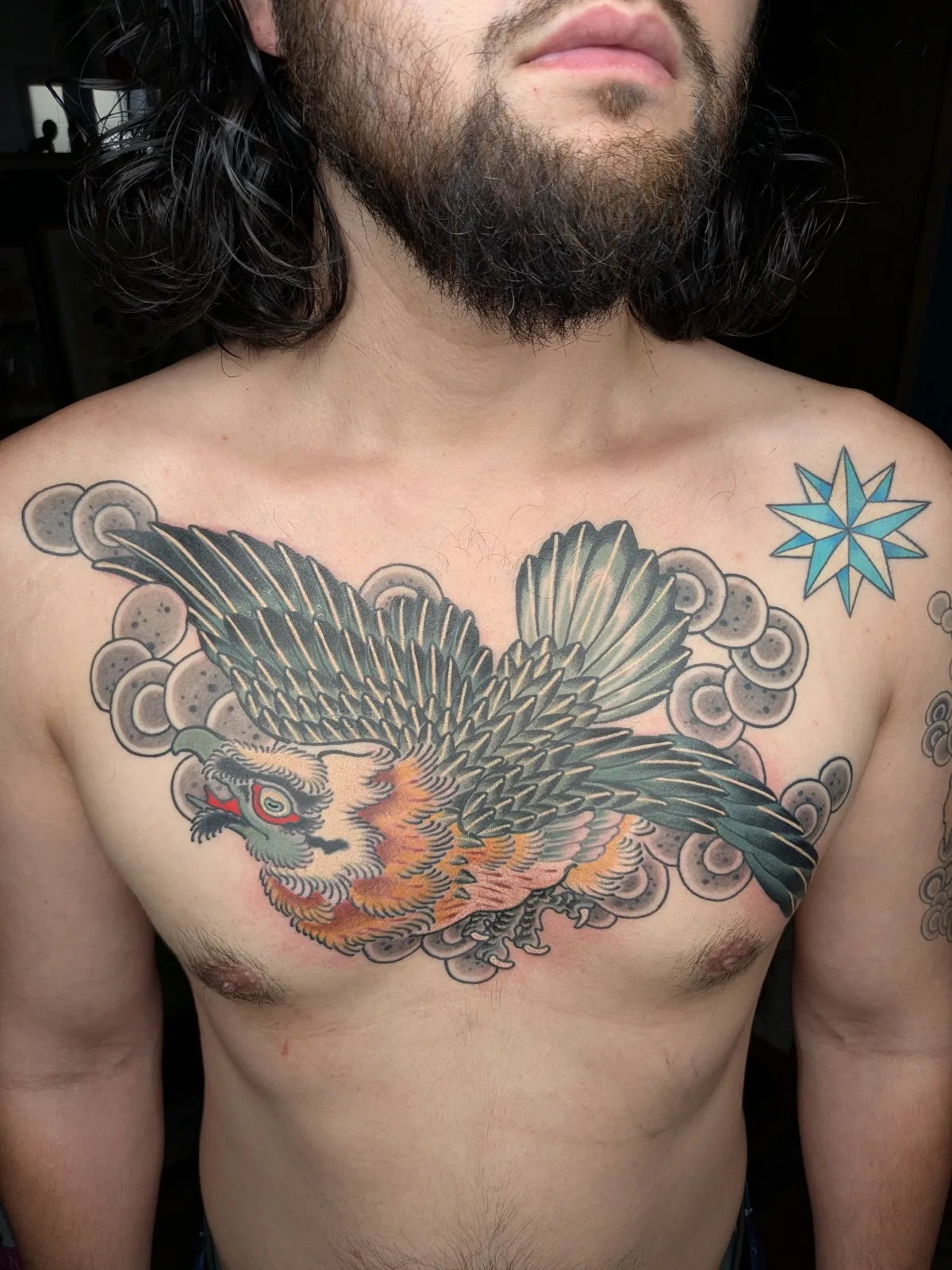 Hawk tattoo on the chest