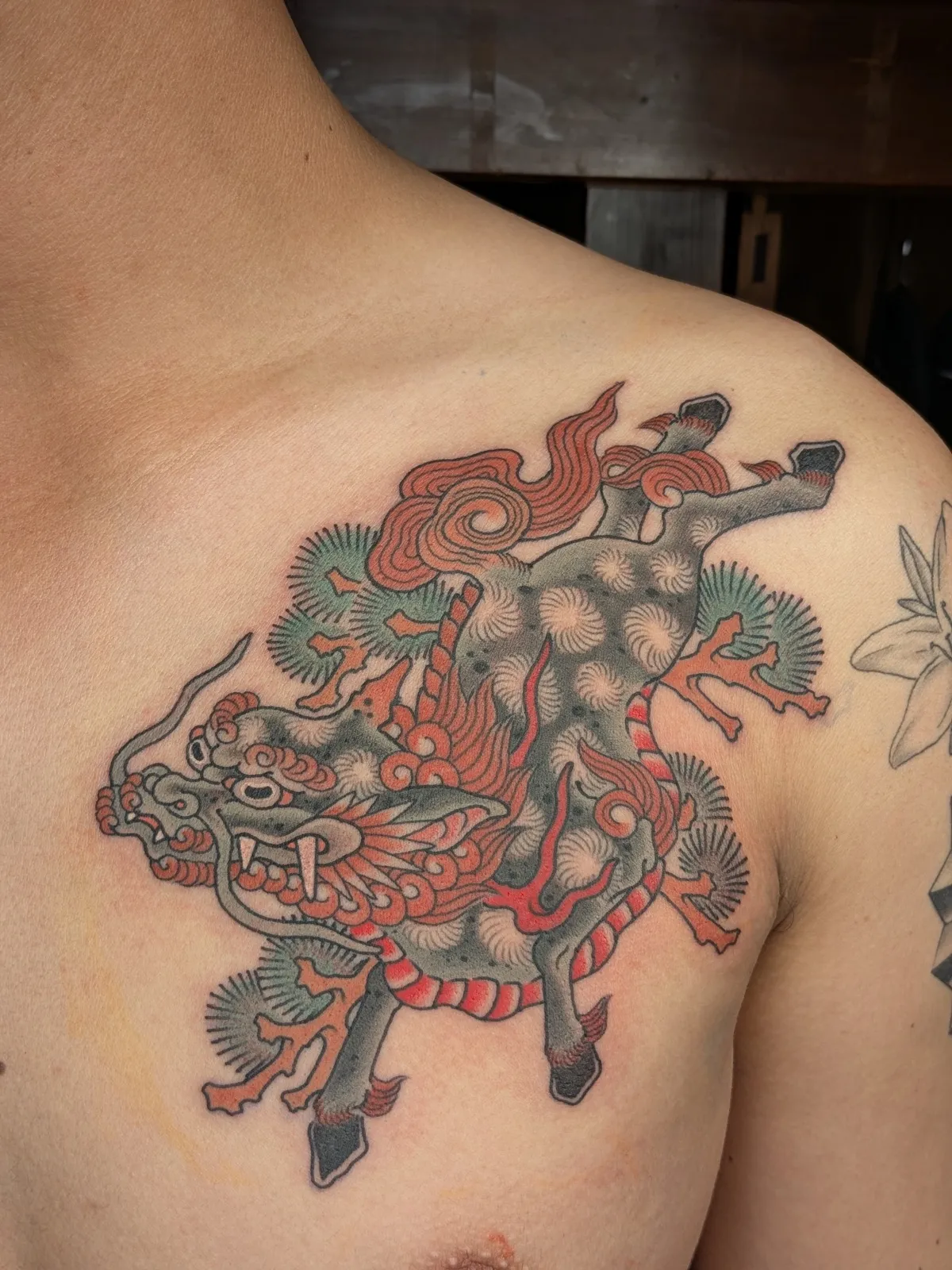 Kirin tattoo on the chest