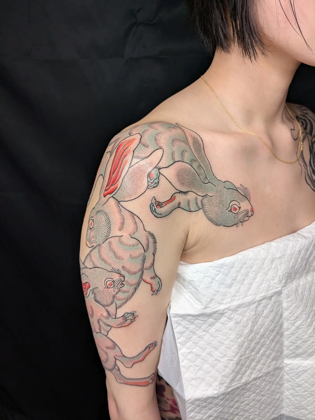 Rabbit tattoo on the shoulder