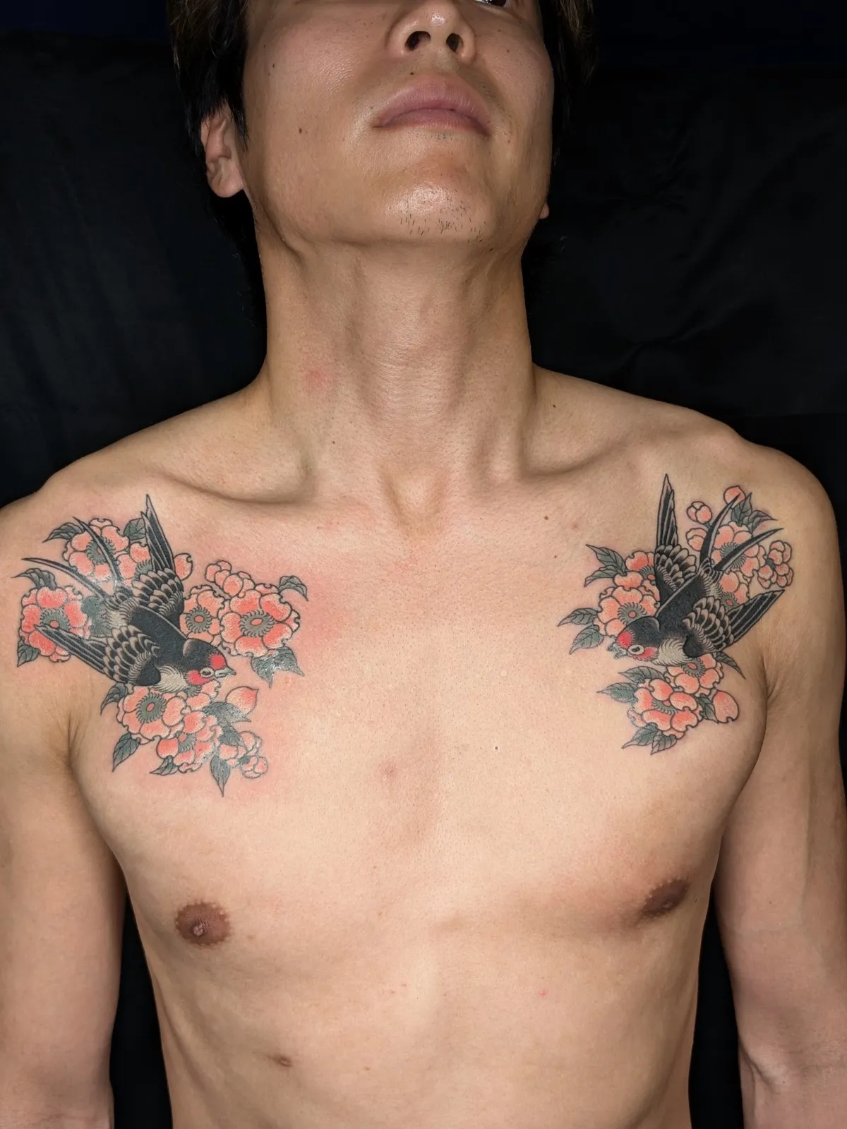 Swallow (Chest, Color) — A swallow among blossoms across the chest.（3）