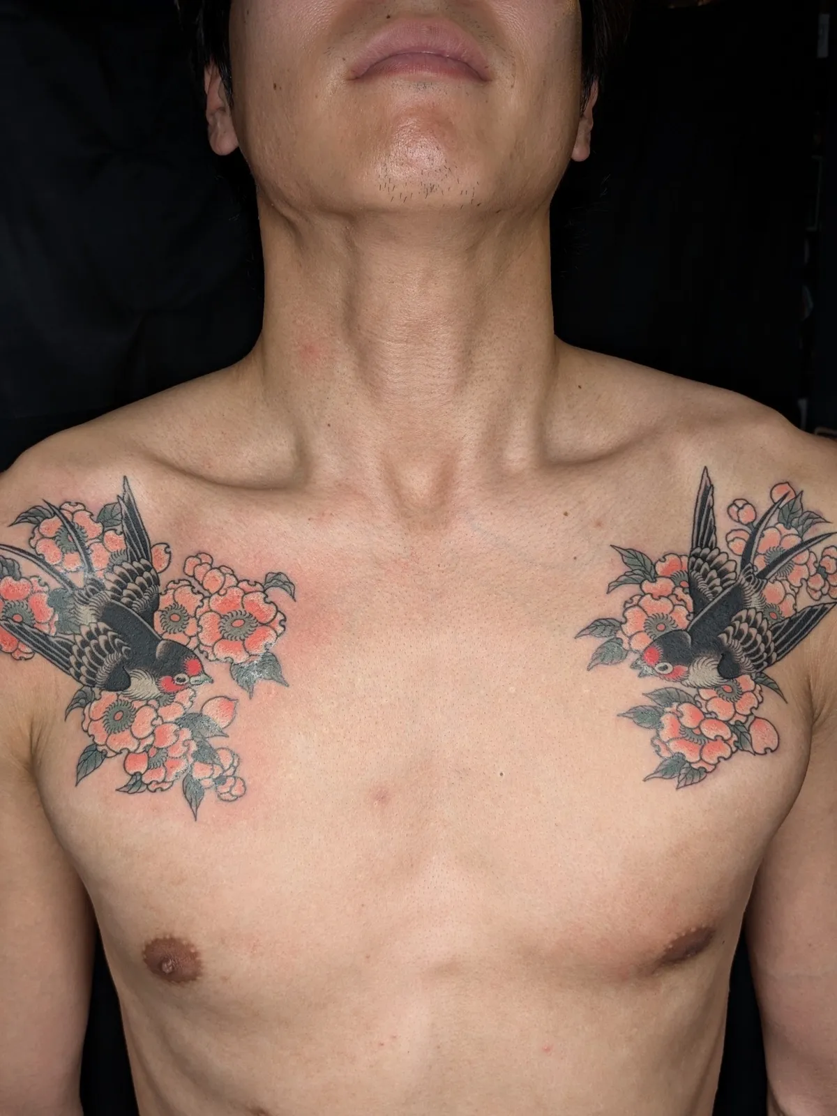 Swallow (Chest, Color) — A swallow among blossoms across the chest.（4）